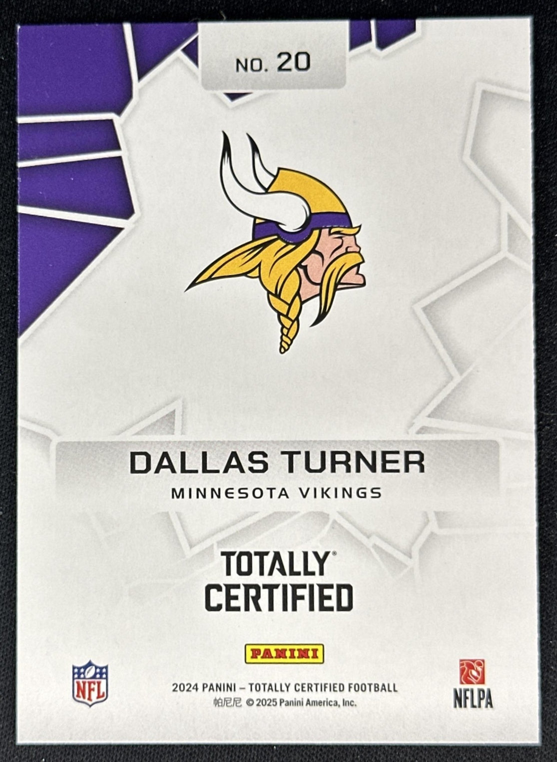 Dallas Turner 2024 Panini Totally Certified Intriguing Players Mirror Vikings back