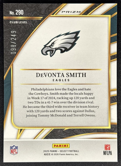 DeVonta Smith 2025 Panini Select Club Level Tri-Color Prizm /249 Eagles back