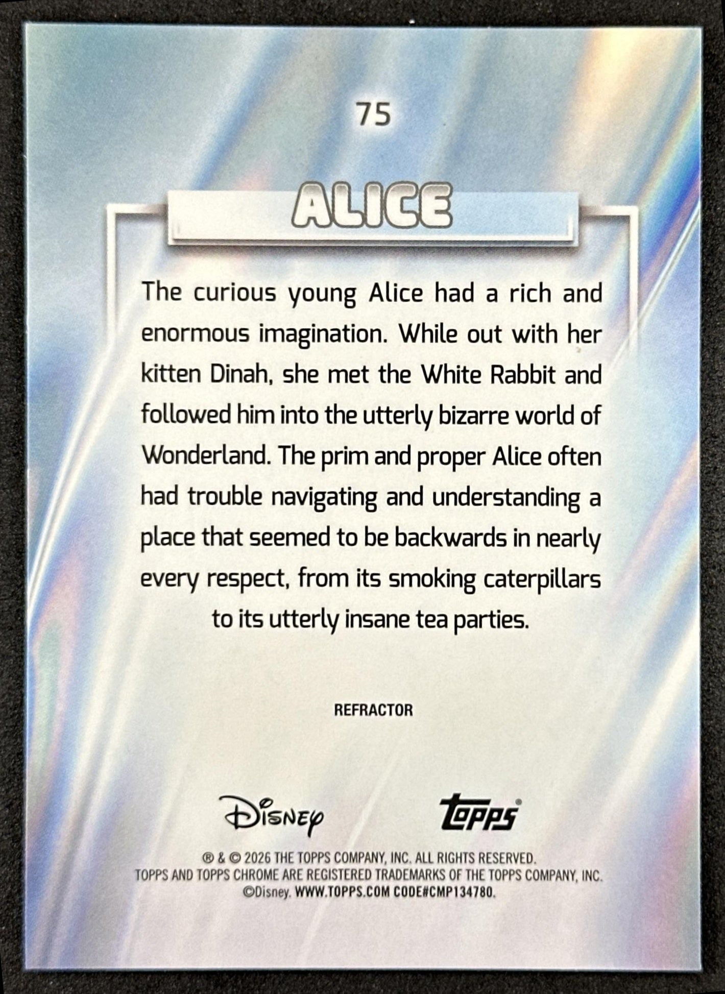 Alice 2026 Topps Chrome Disney Refractor in Wonderland Back