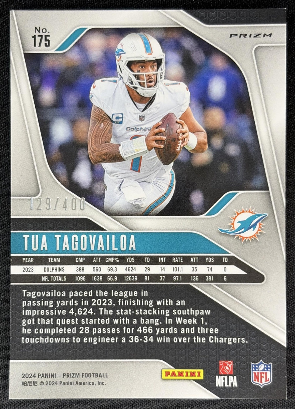 Tua Tagovailoa 2024 Panini Prizm Pandora /400 Dolphins Back