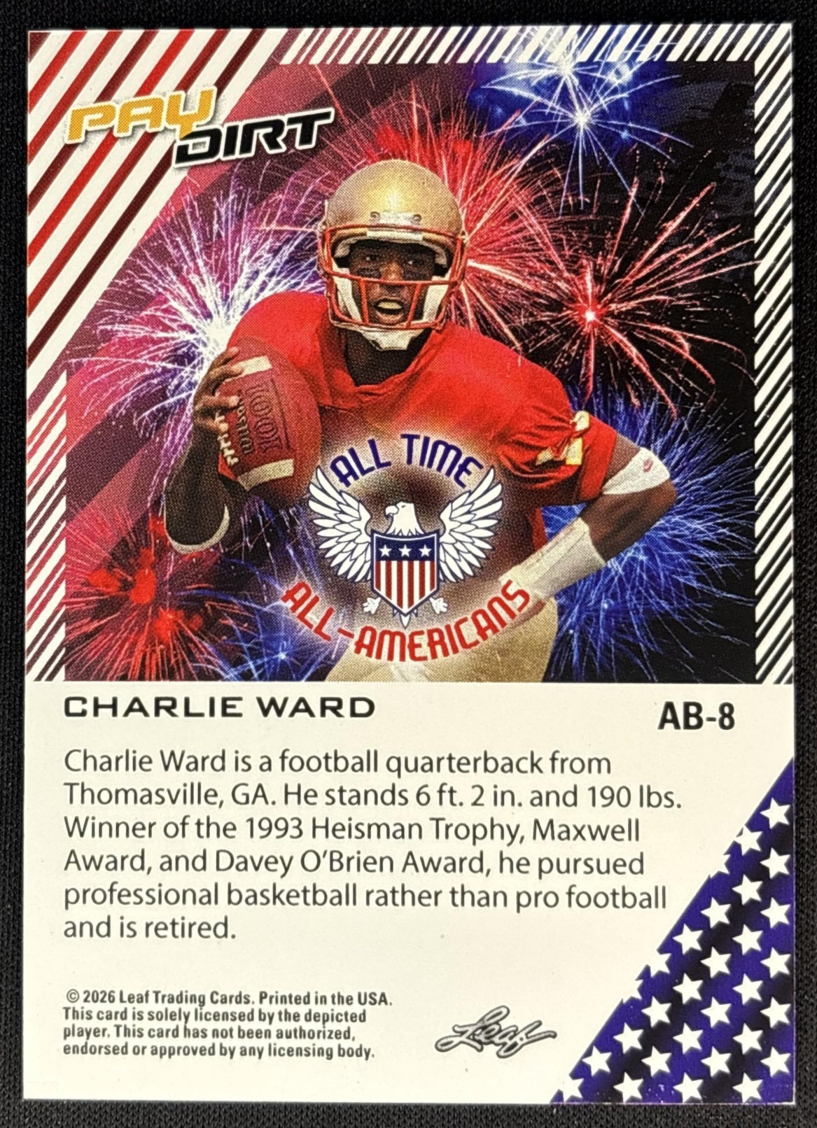 Charlie Ward 2026 Leaf Paydirt All Time All-Americans Orange /75 back