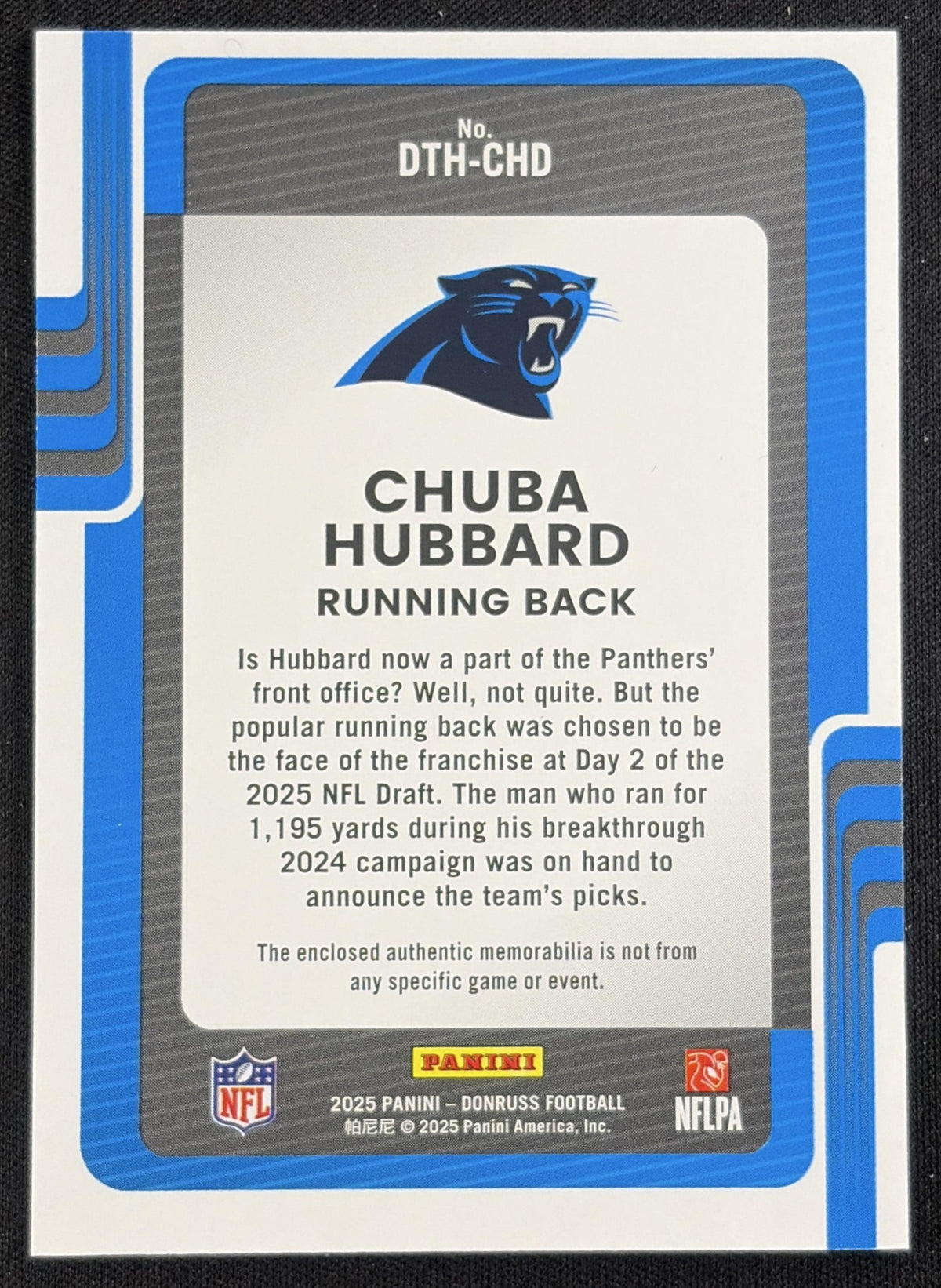 Chuba Hubbard 2025 Panini Donruss Threads Panthers Sports Trading Card