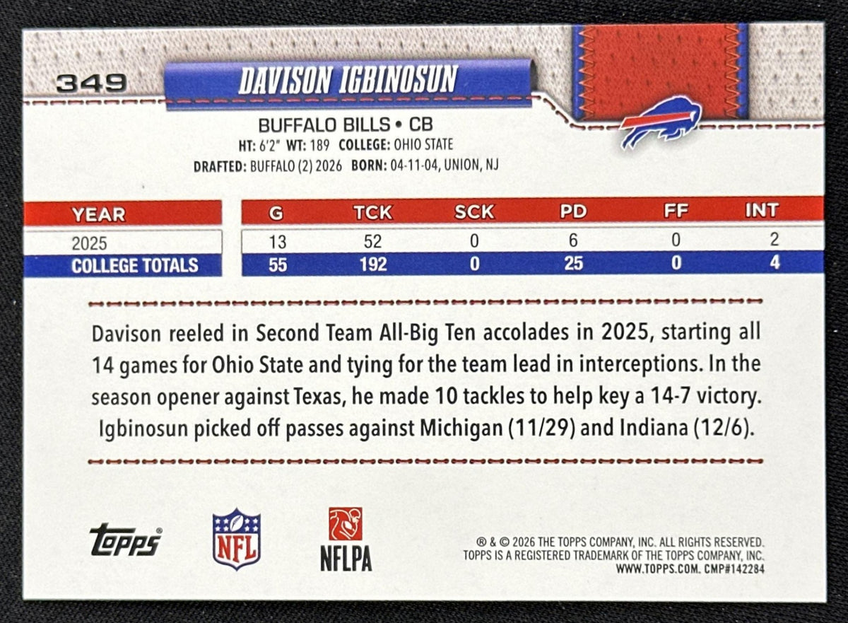 Davison Igbinosun 2026 Topps Flagship Fanatics Foil Bills