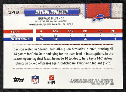 Davison Igbinosun 2026 Topps Flagship Fanatics Foil Bills