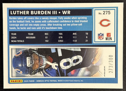 Luther Burden III 2025 Panini Donruss Optic Rated Rookie Wave Prizm /300 Bears Back