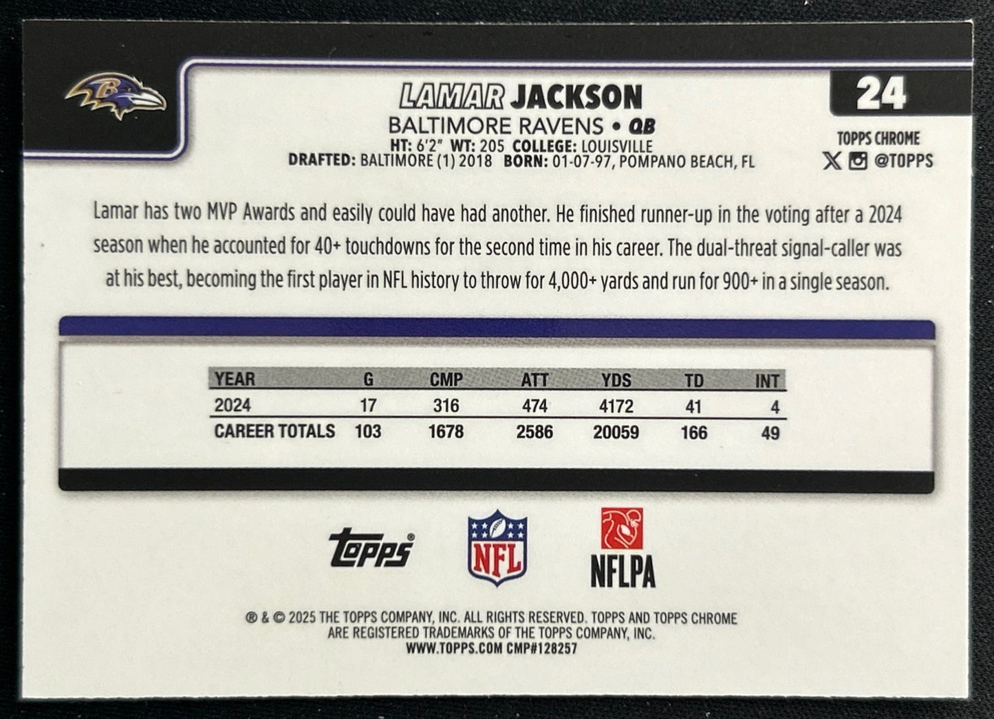 Lamar Jackson 2025 Topps Chrome Ravens Sports Trading Cards