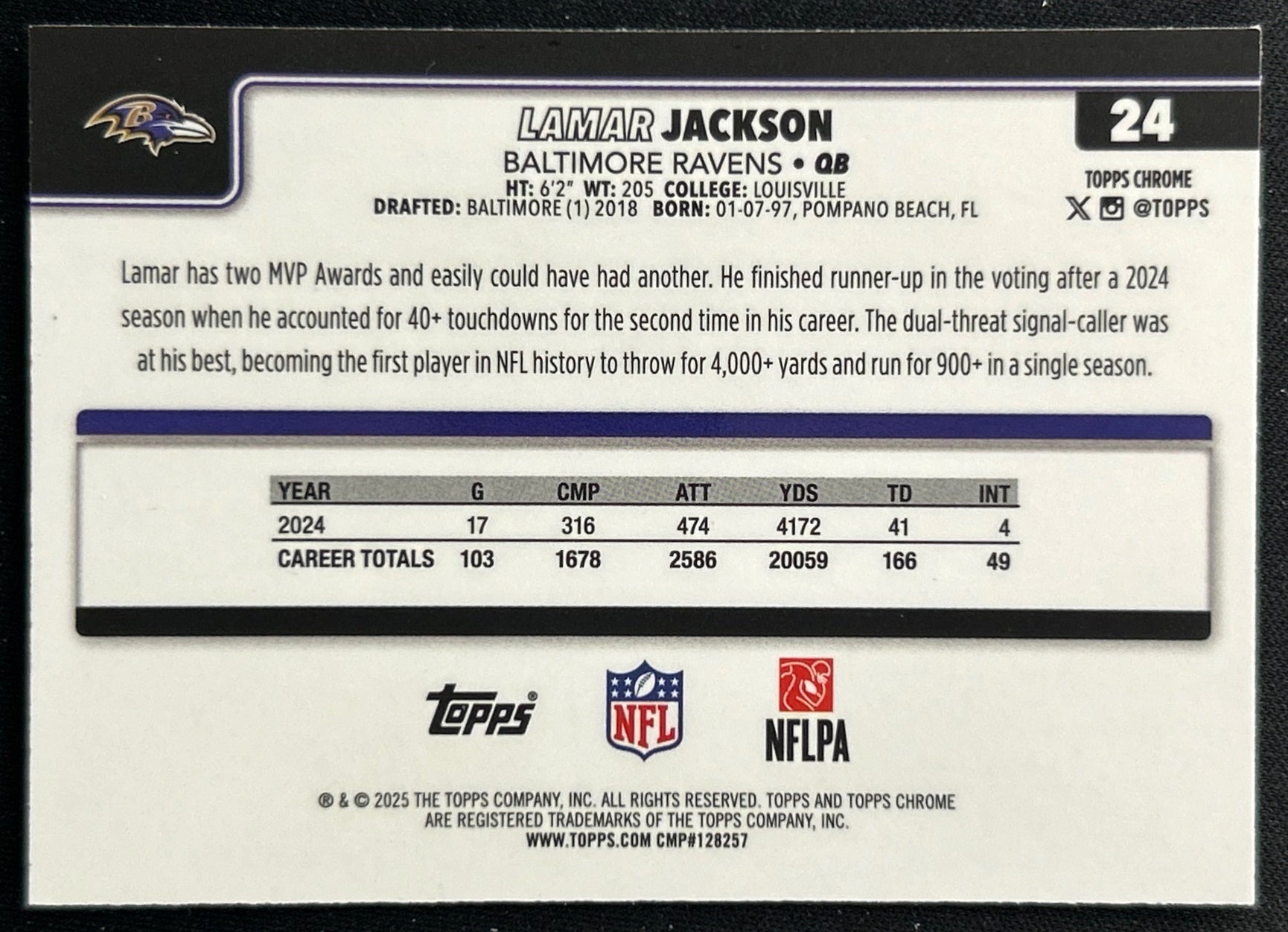 Lamar Jackson 2025 Topps Chrome Ravens Sports Trading Cards