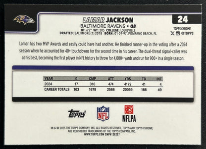 Lamar Jackson 2025 Topps Chrome Ravens Sports Trading Cards