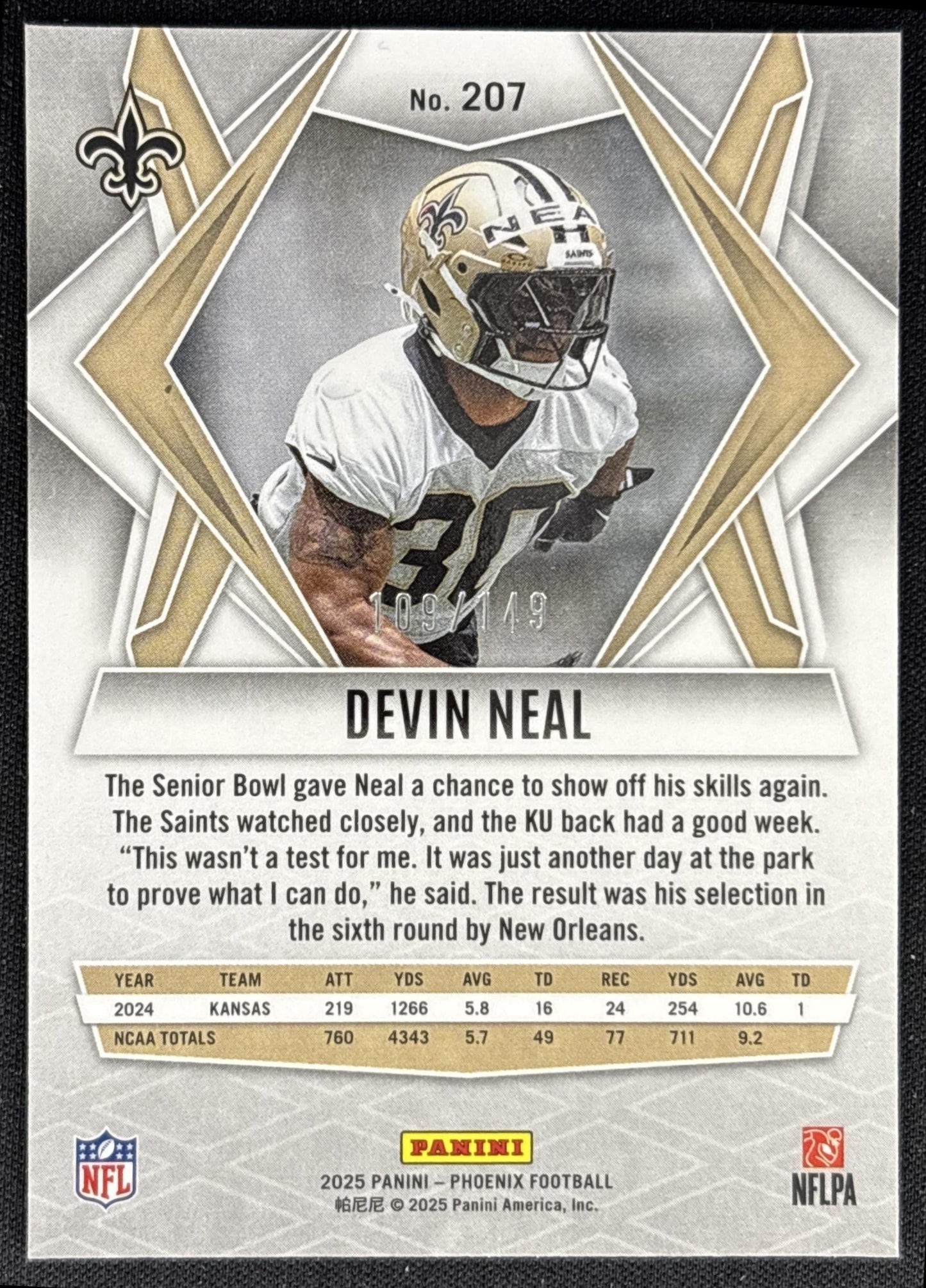 Devin Neal 2025 Panini Phoenix Green Winter Prizm /149 Saints
