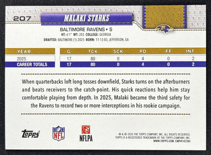 Malaki Starks 2026 Topps Pink Holo Foil Ravens