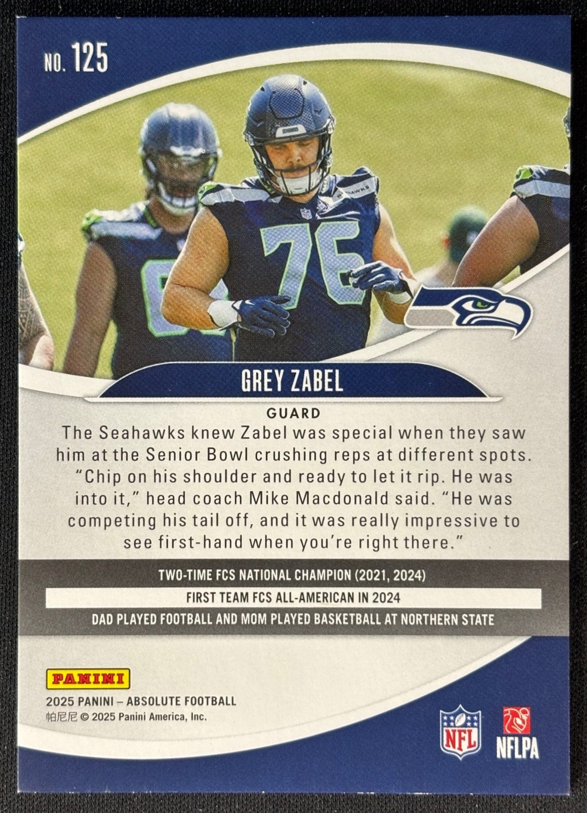 Grey Zabel 2025 Absolute Rookies Spectrum Red /199 Seahawks - Back