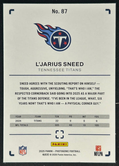 L'Jarius Sneed 2025 PhotoGenic Titans Sports Trading Cards