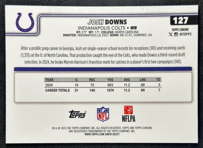 Josh Downs 2025 Topps Chrome RayWave Refractor Colts Sports Trading Cards