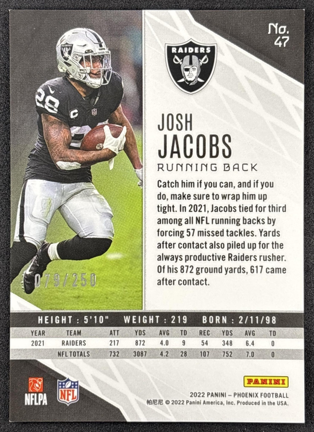 Josh Jacobs 2022 Panini Phoenix Red /250 Raiders back