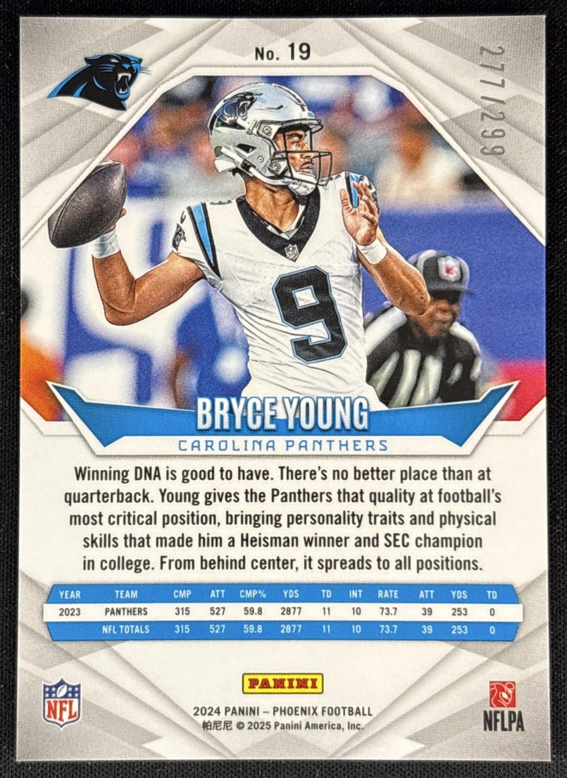 Bryce Young 2024 Panini Phoenix Red Fade /299 Panthers back