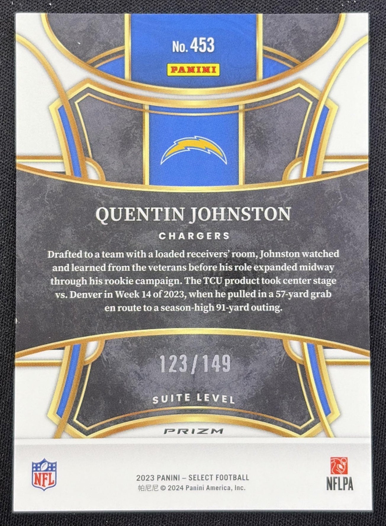 Quentin Johnston 2023 Panini Select Tri Color Prizms /149 Chargers Los Angeles Chargers