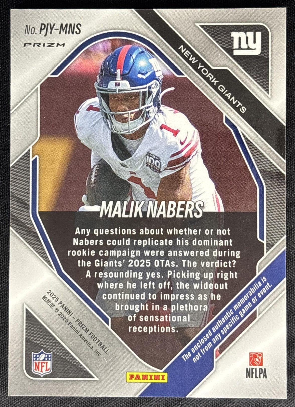 Malik Nabers 2025 Panini Prizm Premier Jerseys Neon Green Pulsar Giants Sports Trading Cards
