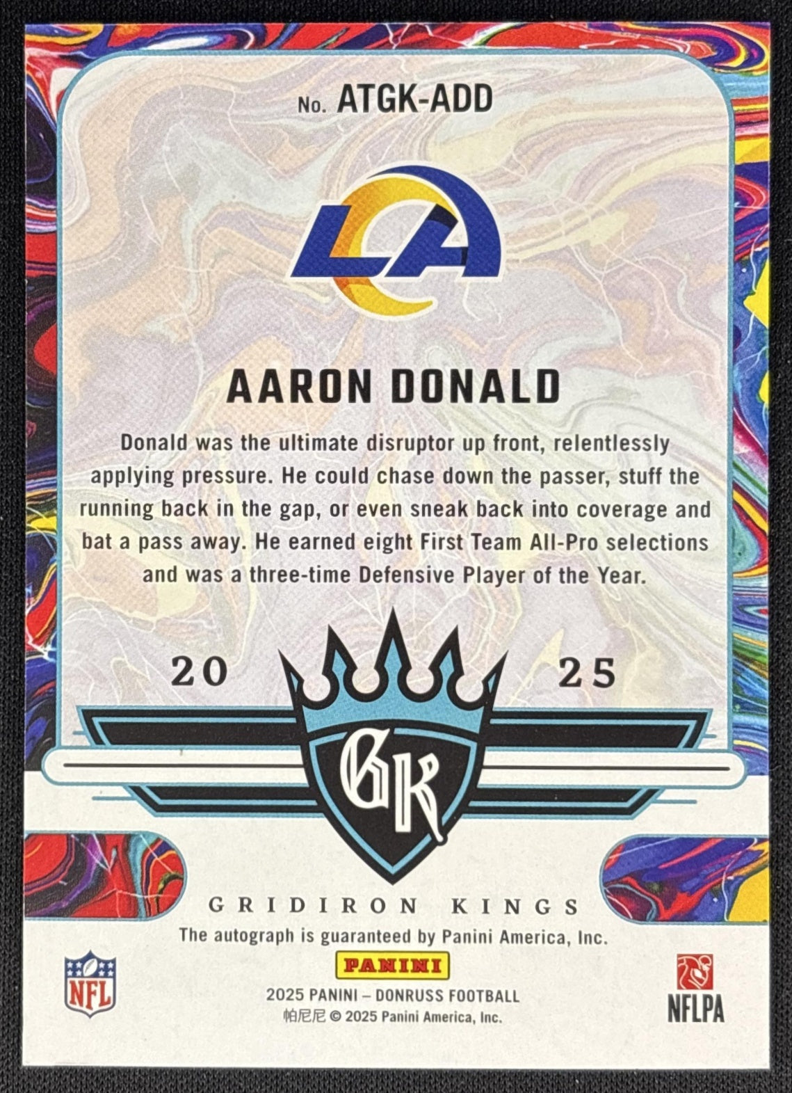 Aaron Donald 2025 Panini Donruss All-Time Gridiron Kings Auto /49 Rams Sports Trading Cards