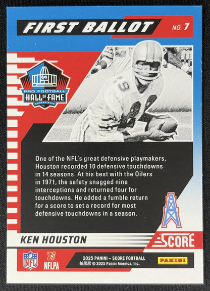 Ken Houston 2025 Panini Score First Ballot Back