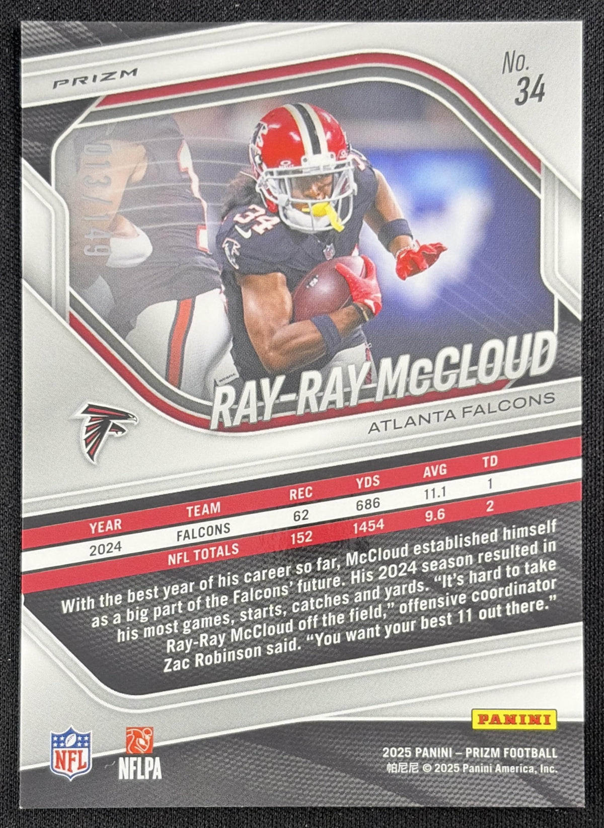 Ray-Ray McCloud 2025 Panini Prizm Red Wave /149 Atlanta Falcons