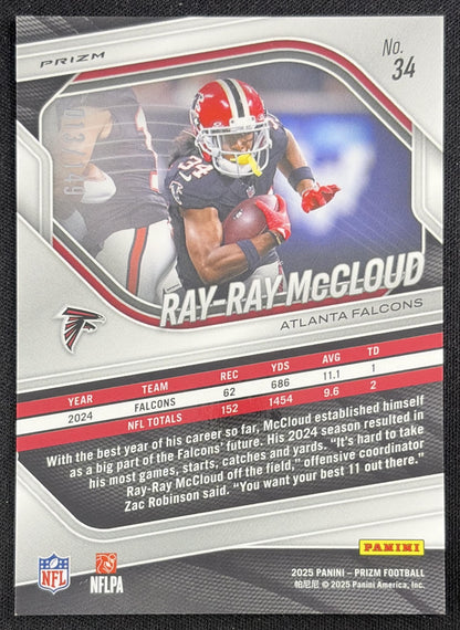 Ray-Ray McCloud 2025 Panini Prizm Red Wave /149 Atlanta Falcons