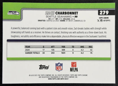 Zach Charbonnet 2025 Topps Chrome Pulsar Refractor Seahawks
