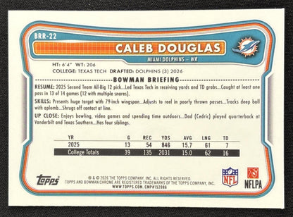 Caleb Douglas 2026 Bowman Chrome Red RC Variation Dolphins Rookie Sports Trading Card