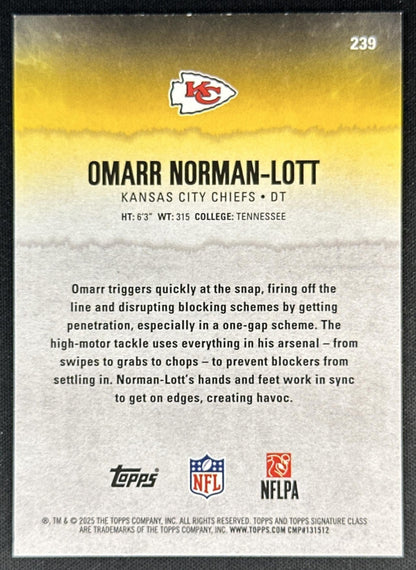 Omarr Norman-Lott 2025 Topps Signature Class Rookie Teal Foil /225 Chiefs Sports Trading Cards