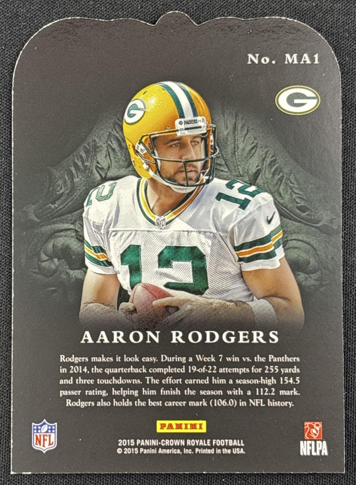 Aaron Rodgers 2015 Panini Crown Royale Men at Arms Die Cuts Green Packers