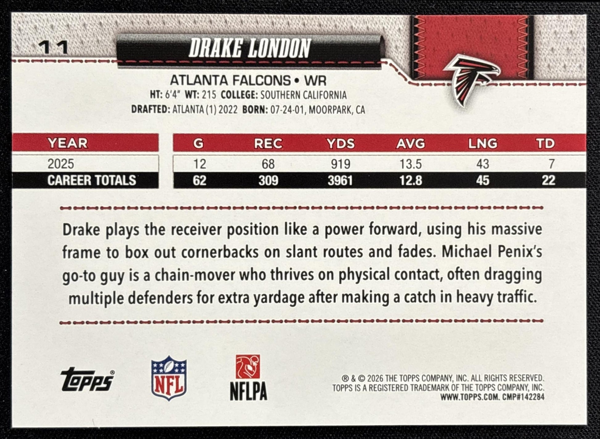 Drake London 2026 Topps Football Leather Foil Falcons