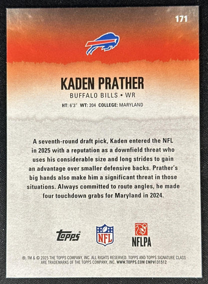 Kaden Prather 2025 Topps Signature Class Green & Purple Rookie Bills back