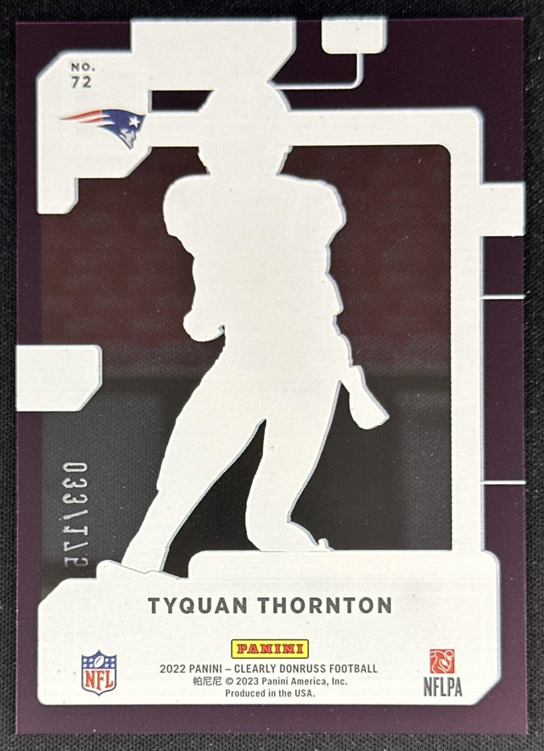 Tyquan Thornton 2022 Clearly Donruss /175 Rated Rookie Patriots Chiefs back