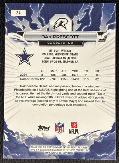 Dak Prescott 2025 Topps Resurgence Cowboys Dallas Cowboys back