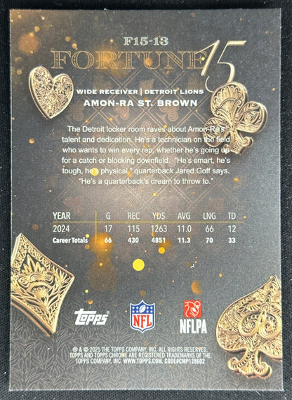 Amon-Ra St. Brown 2025 Topps Chrome Fortune 15 Lions Sports Trading Cards