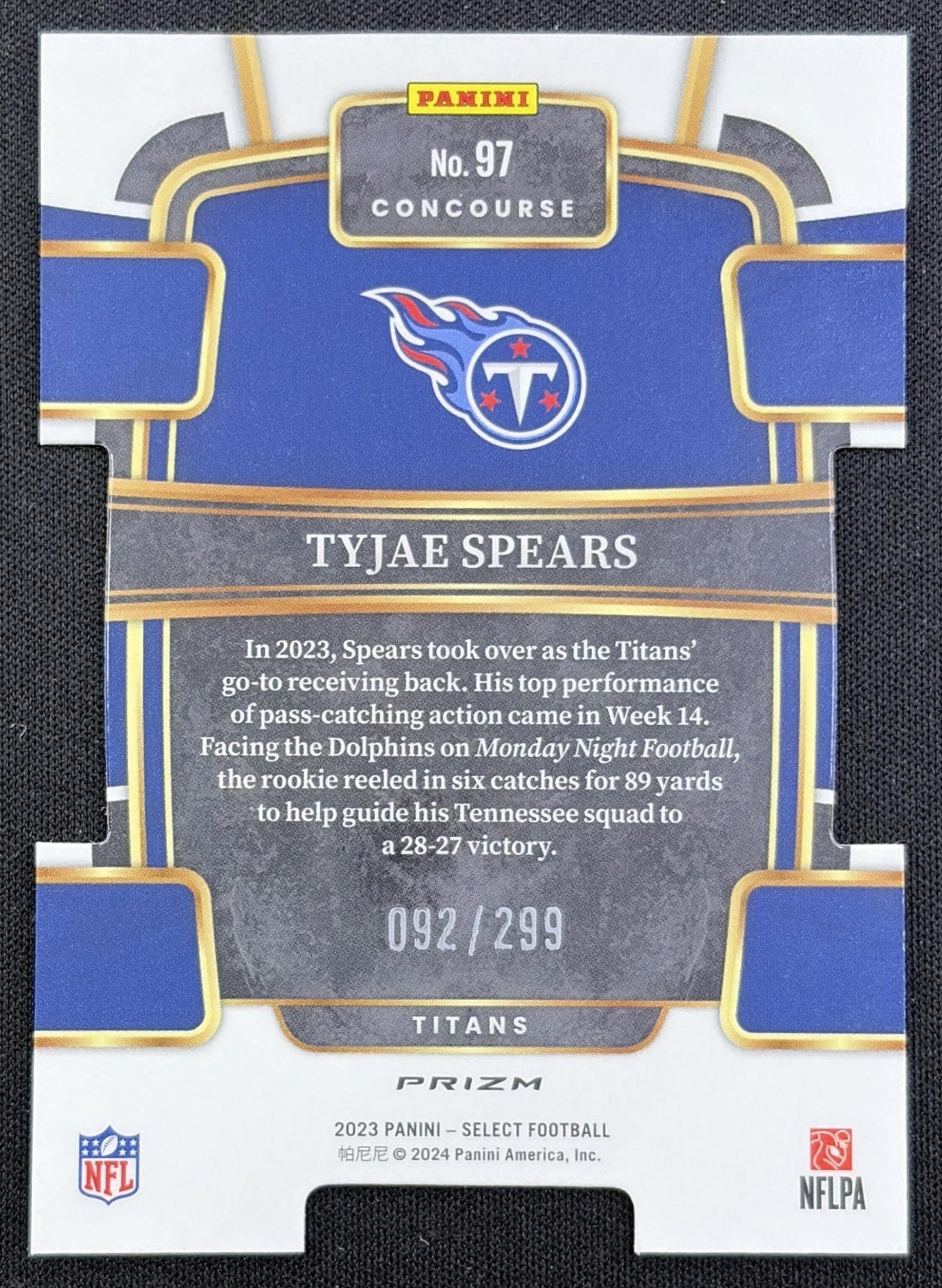 Tyjae Spears 2023 Panini Select Copper Prizms Die Cut /299 Titans