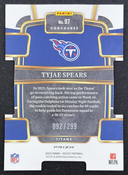 Tyjae Spears 2023 Panini Select Copper Prizms Die Cut /299 Titans