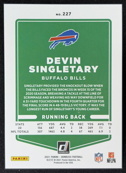 Devin Singletary 2021 Panini Donruss Press Proof Premium Bills - Buffalo Bills