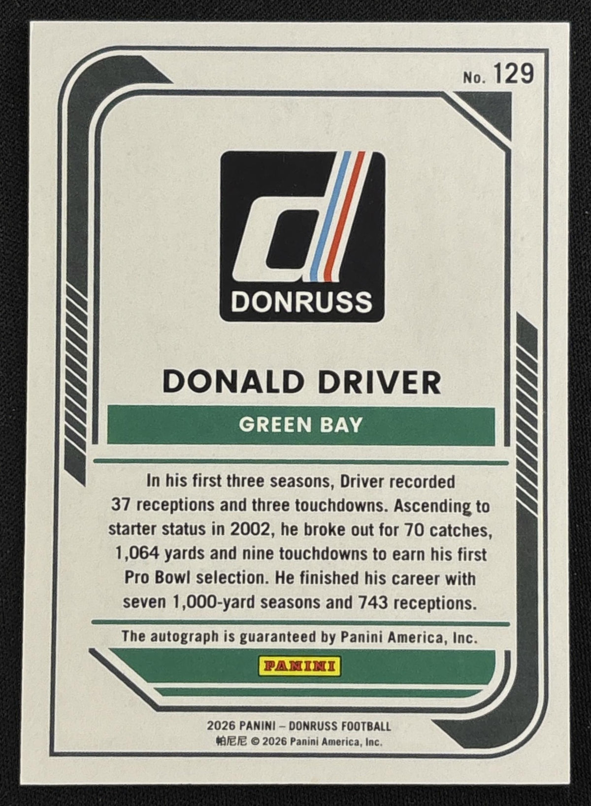 Donald Driver 2026 Panini Donruss Auto /99 Packers Sports Trading Card