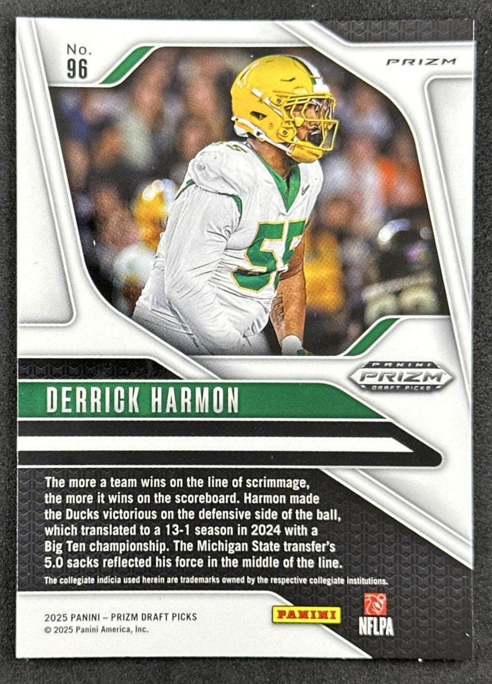 Derrick Harmon 2025 Panini Prizm Draft Picks Red Ice Ducks Steelers - Back