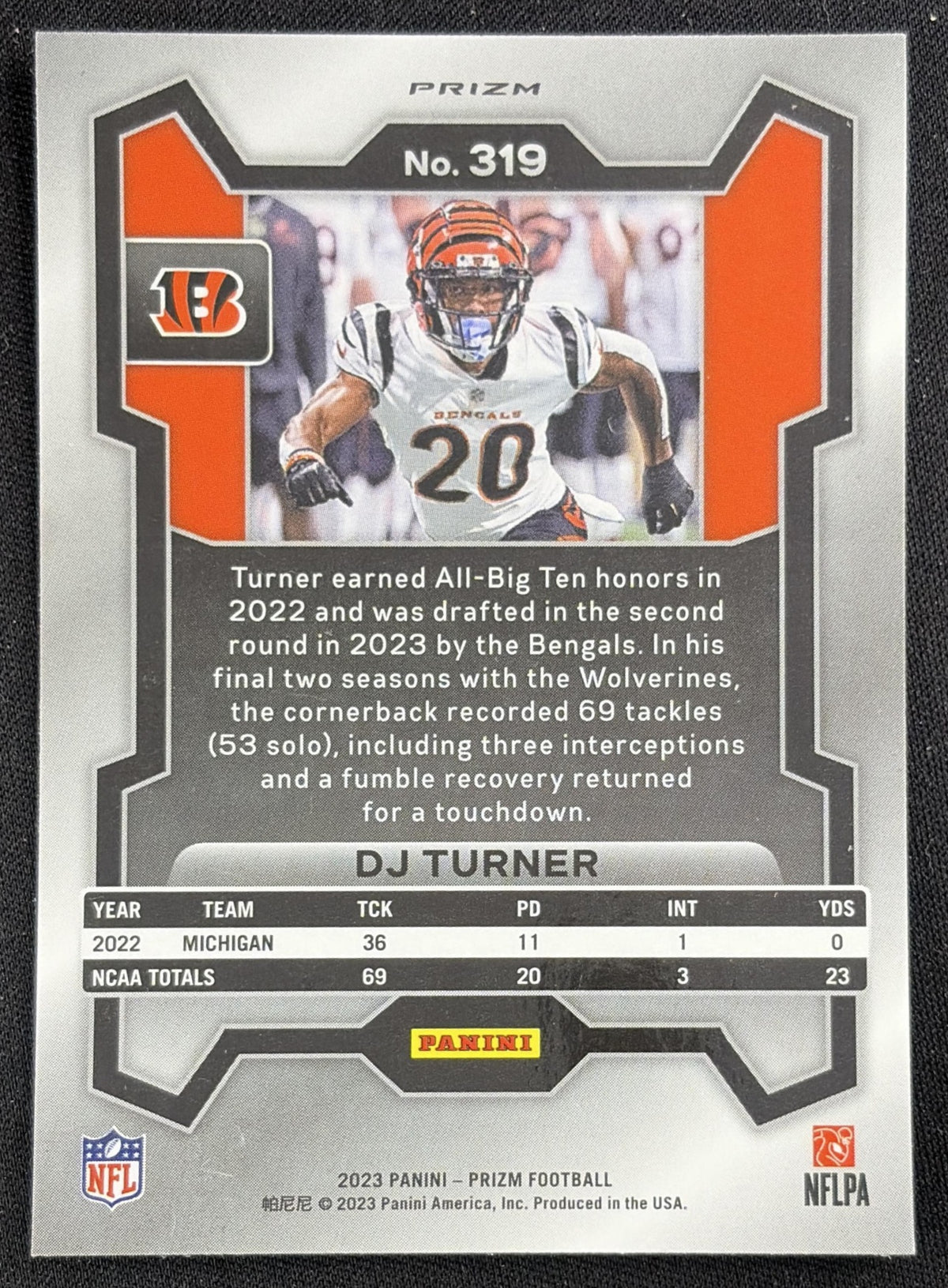 DJ Turner 2023 Panini Prizm Silver Bengals Sports Trading Card