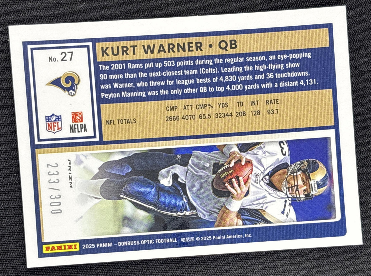 Kurt Warner 2025 Panini Donruss Optic Wave Prizm /300 Rams