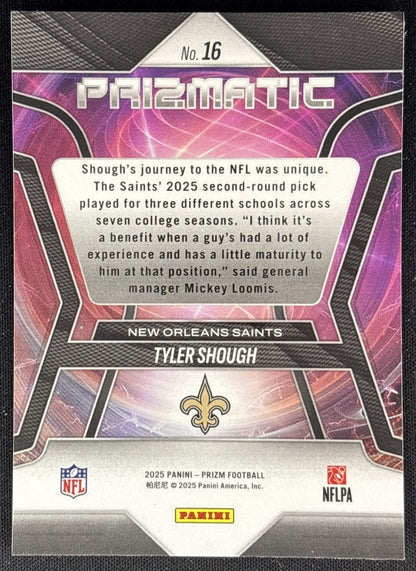 Tyler Shough 2025 Panini Prizm Prizmatic Saints Sports Trading Cards