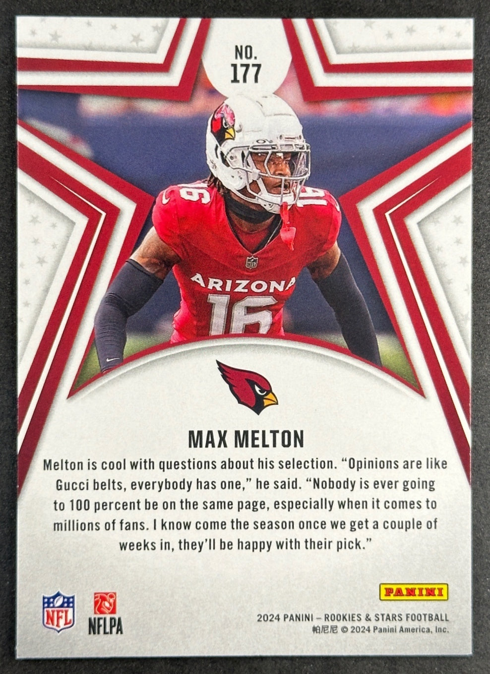 Max Melton 2024 Panini Rookies & Stars Cardinals Sports Trading Cards