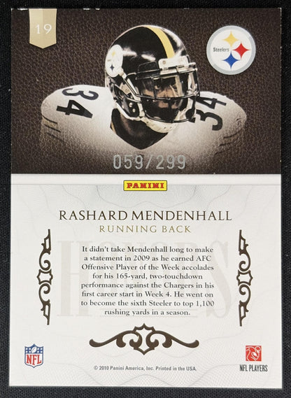 Rashard Mendenhall 2010 Panini Plates & Patches Honors /299 Steelers