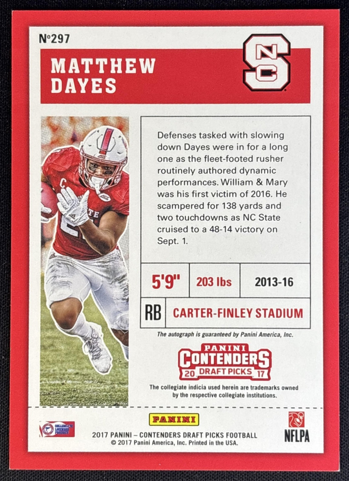 Matthew Dayes 2017 Panini Contenders Draft Picks Auto