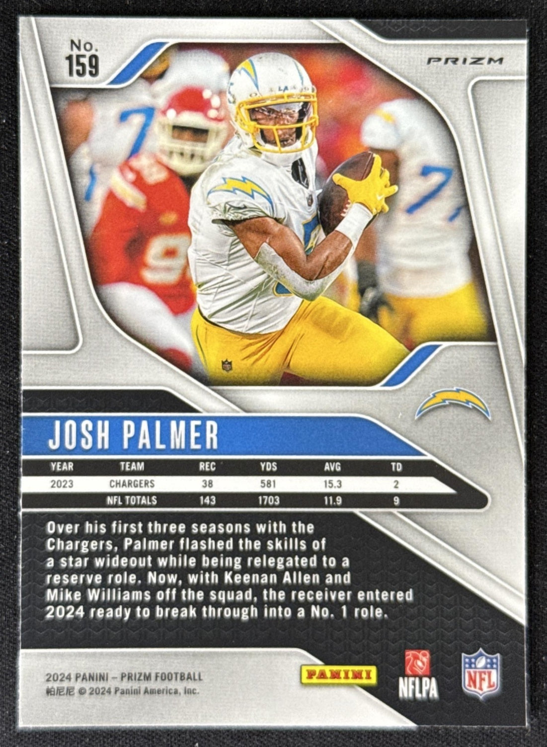Josh Palmer 2024 Panini Prizm Silver Chargers Sports Trading Card