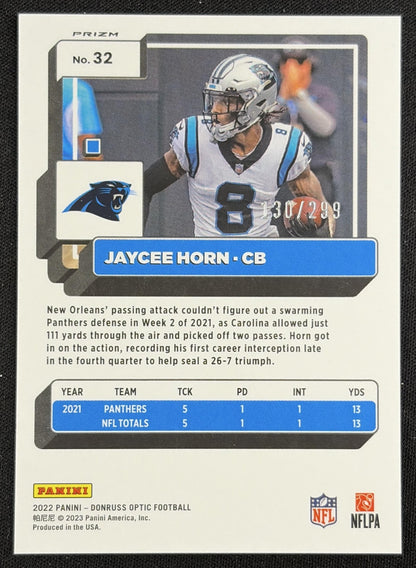 Jaycee Horn 2022 Panini Donruss Optic Aqua /299 Panthers Sports Trading Card