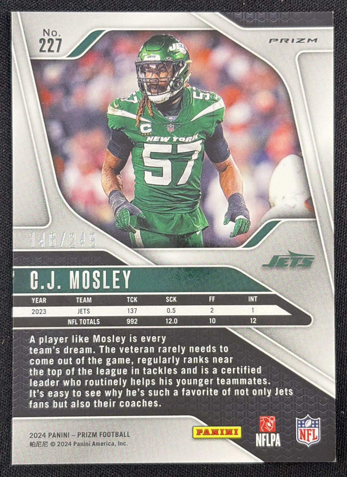 C.J. Mosley 2024 Panini Prizm Orange /249 Jets