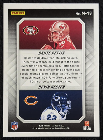 Dante Pettis Devin Hester 2018 Panini XR Mirrored Blue /25 49ers Bears Sports Trading Card