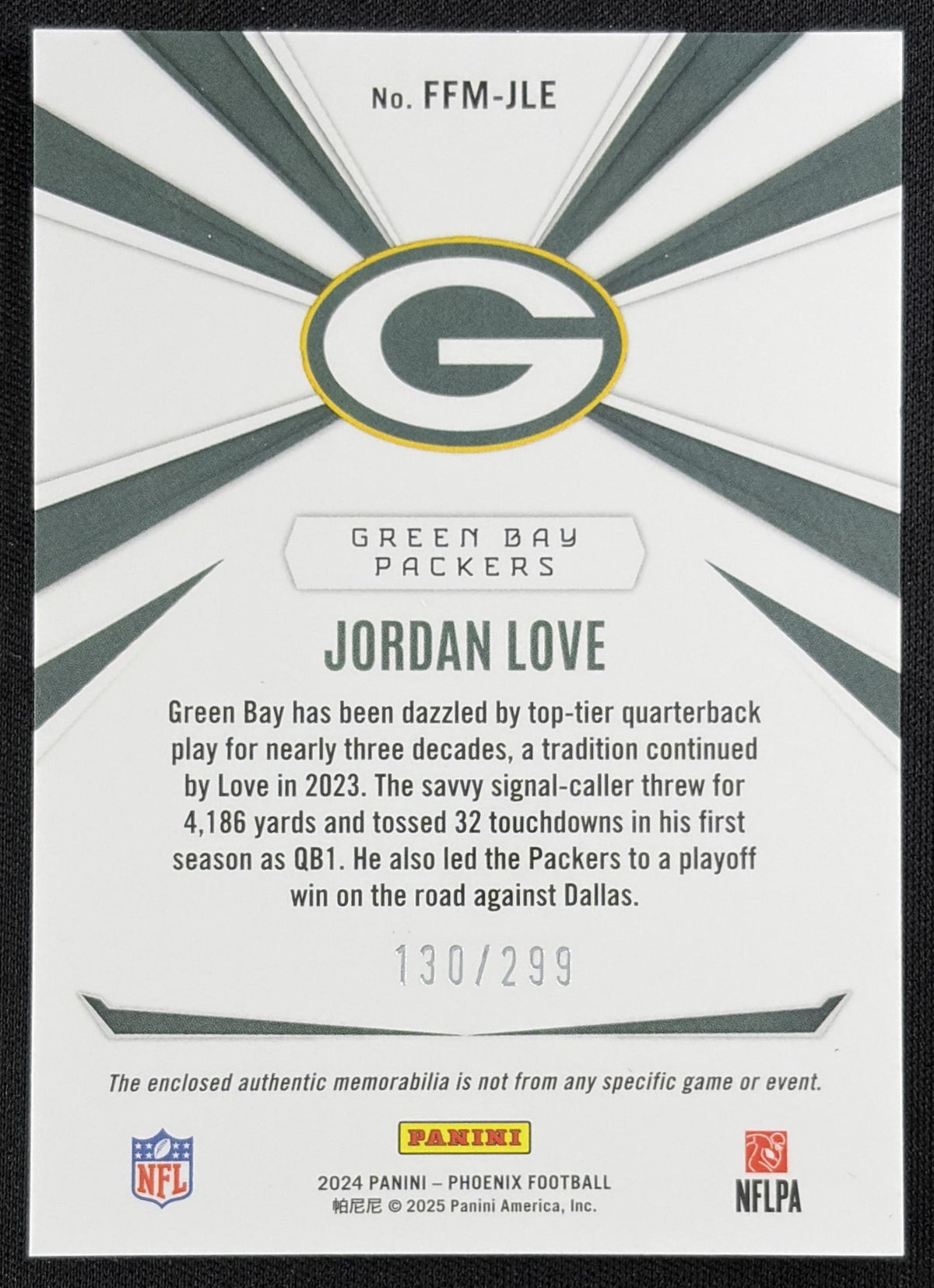 Jordan Love 2024 Panini Phoenix Franchise Future Material /299 Packers